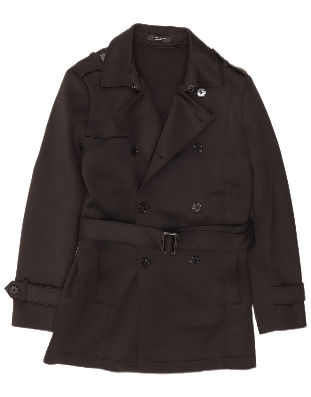 Zara Trench Coat til mænd UK 38 Medium Sort Polyester