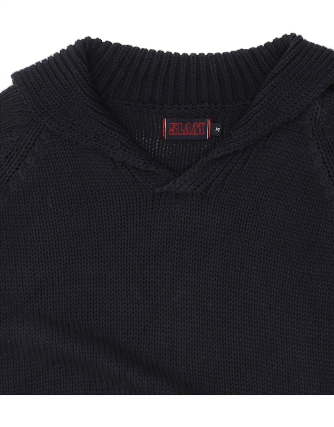 SLAM Mens Shawl Neck Jumper Sweater Medium Navy Blue Cotton | Vintage Slam | Thrift | Second-Hand Slam | Used Clothing | Messina Hembry 
