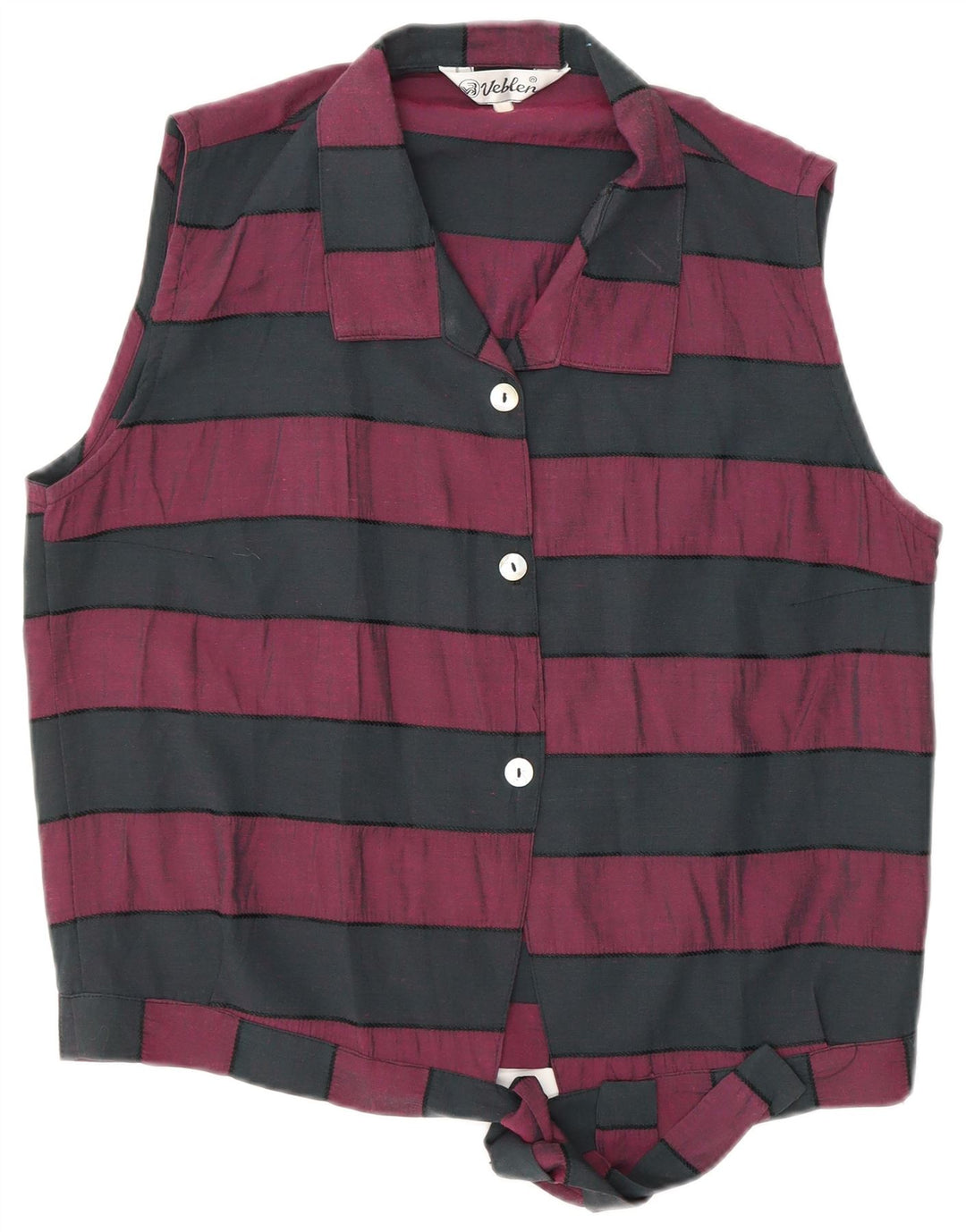 VINTAGE Womens Front Tie Shirt Bluse UK 16 Medium Sort Stribet