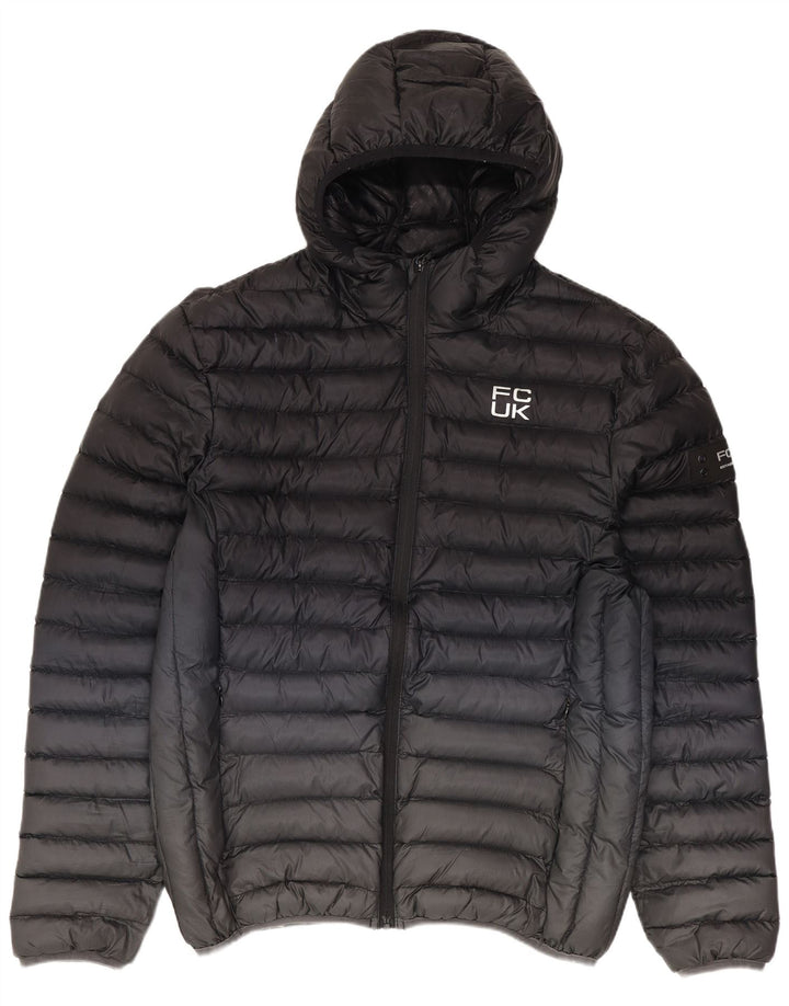 Fcuk Herre hættepolstret jakke UK 38 Medium Sort Colourblock Polyester