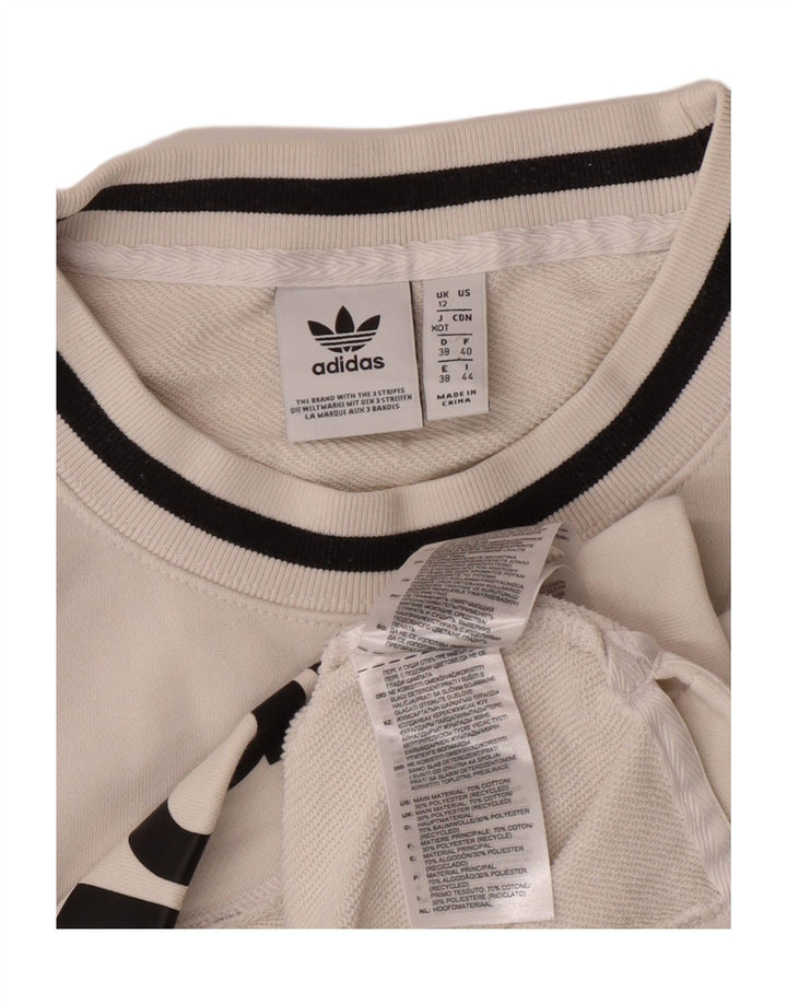 ADIDAS Womens Graphic Crop Sweatshirt Jumper UK 12 Medium White Cotton Vintage Adidas and Second-Hand Adidas from Messina Hembry 