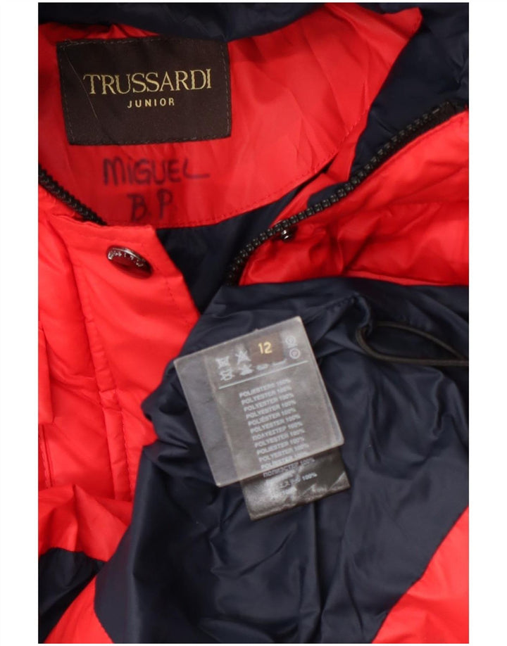 Trussardi drenge grafisk polstret hættejakke 11-12 år rød polyester