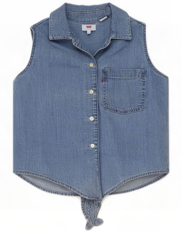 Levi's Dame Ærmeløs Front Tie Shirt UK 10 Small Blue Cotton