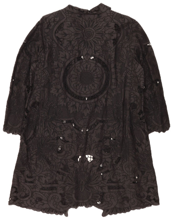 Gerard Darel Dame 3/4 ærme Robe Kjole IT 46 Large Black Floral Ramie