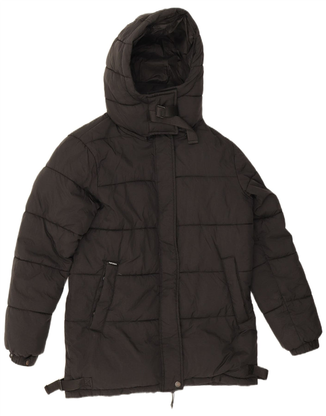 Superdry oversize polstret jakke med hætte til kvinder UK 8 Lille sort nylon