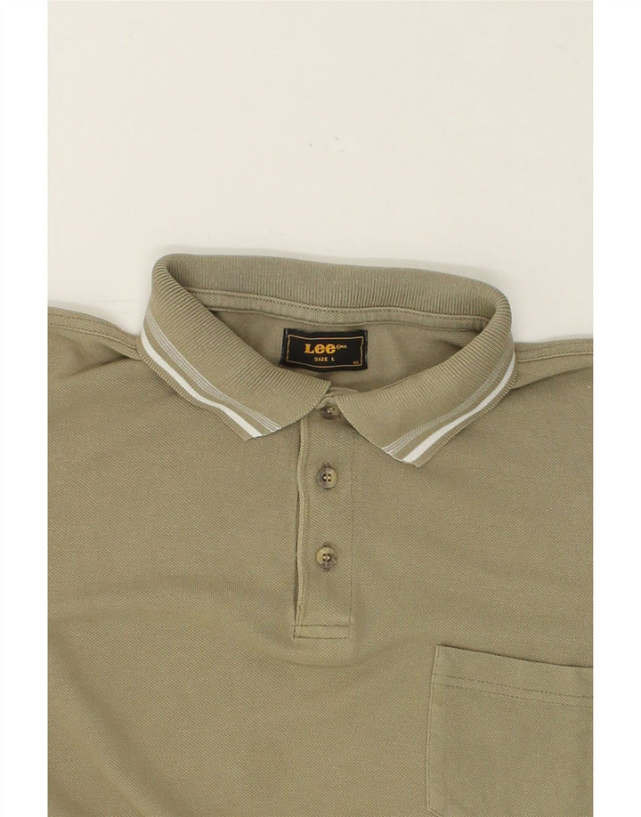 LEE Mens Polo Shirt Large Khaki Cotton Vintage Lee and Second-Hand Lee from Messina Hembry 