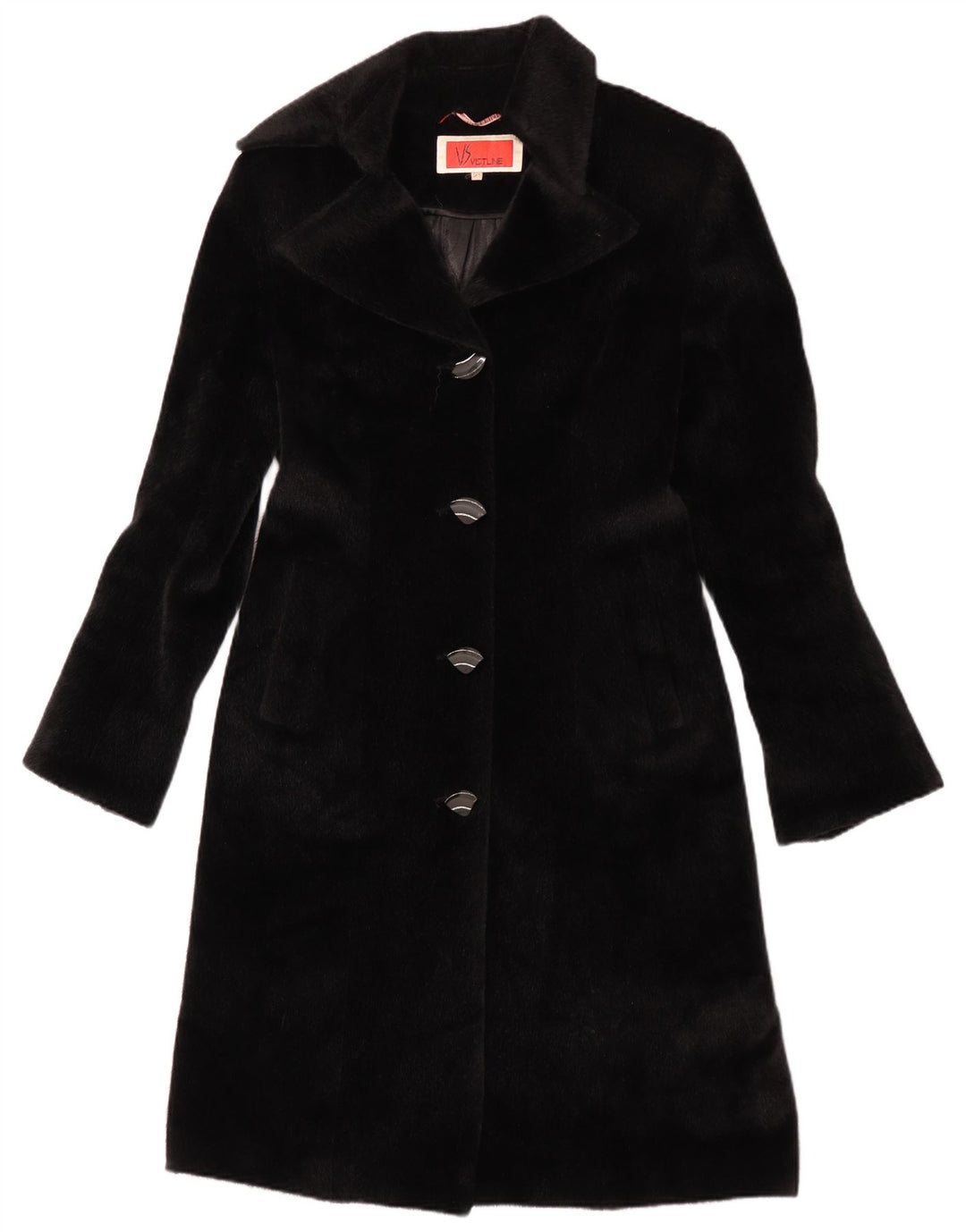 Vintage Dame imiteret Pels Overfrakke IT 42 Medium Sort Polyester