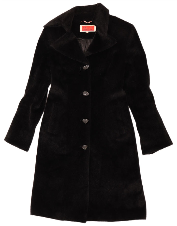 Vintage Dame imiteret Pels Overfrakke IT 42 Medium Sort Polyester