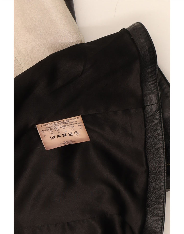 ROCCOBAROCCO Womens Crop Bomber Jacket IT 50 XL Black Colourblock Leather Vintage Roccobarocco and Second-Hand Roccobarocco from Messina Hembry 