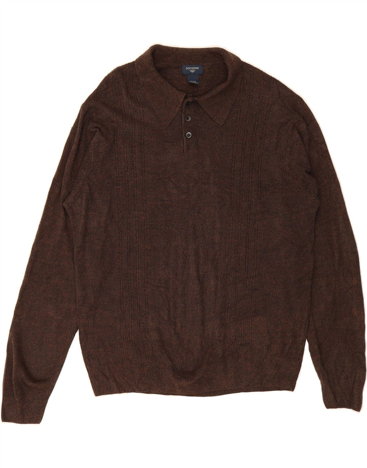 DOCKERS Mens Polo Neck Jumper Sweater XL Brown Acrylic Vintage Dockers and Second-Hand Dockers from Messina Hembry 