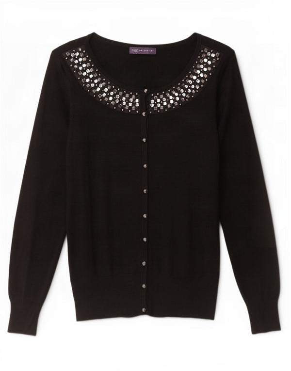 Marks & Spencer Dame Cardigan Sweater UK 16 Large Black Spotted Viscose