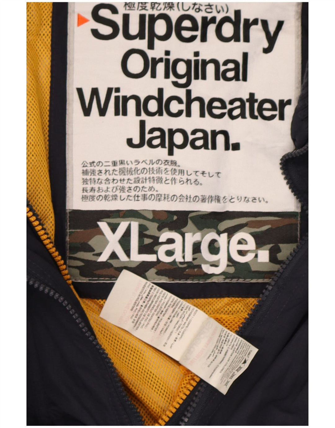 Superdry Windcheater grafisk regnjakke til mænd UK 42 XL marineblå nylon