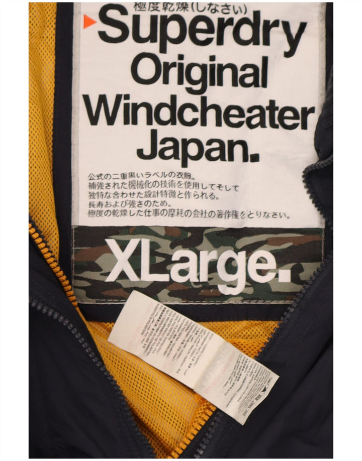 Superdry Windcheater grafisk regnjakke til mænd UK 42 XL marineblå nylon