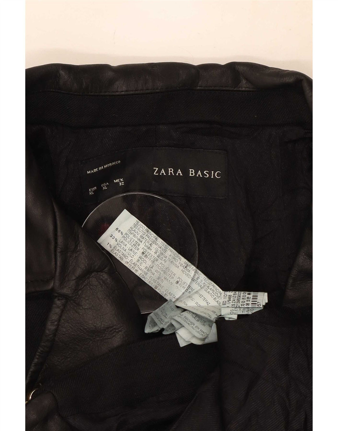 Zara Womens Crop Biker Jacket UK 18 XL Sort Polyester