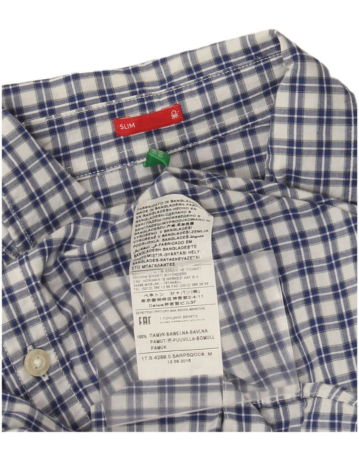 Benetton Herre Slim Shirt Medium Blue Ternet Bomuld