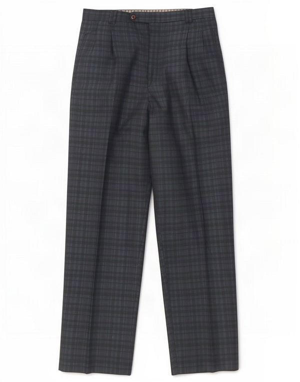 Vintage Mens Straight Suit Trousers IT 50 Large W34 L32 Navy Blue Plaid