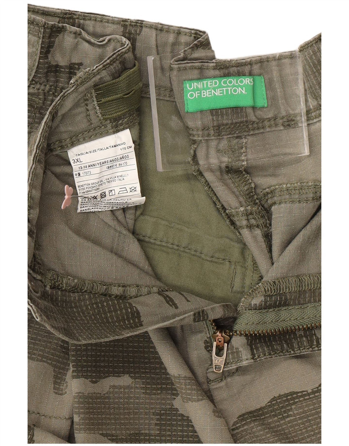 BENETTON Cargo Shorts til drenge 13-14 år 3XL W30 Khaki Camouflage Bomuld