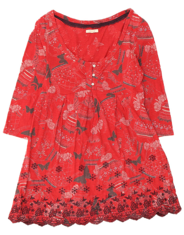 White Stuff Womens 3/4 ærme Empire Dress UK 10 Small Red Floral Bomuld