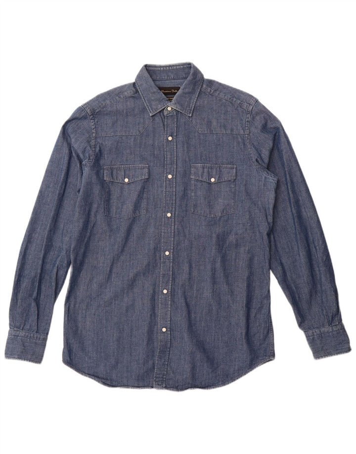 Massimo Dutti Herre Denim Shirt Medium Blue Bomuld