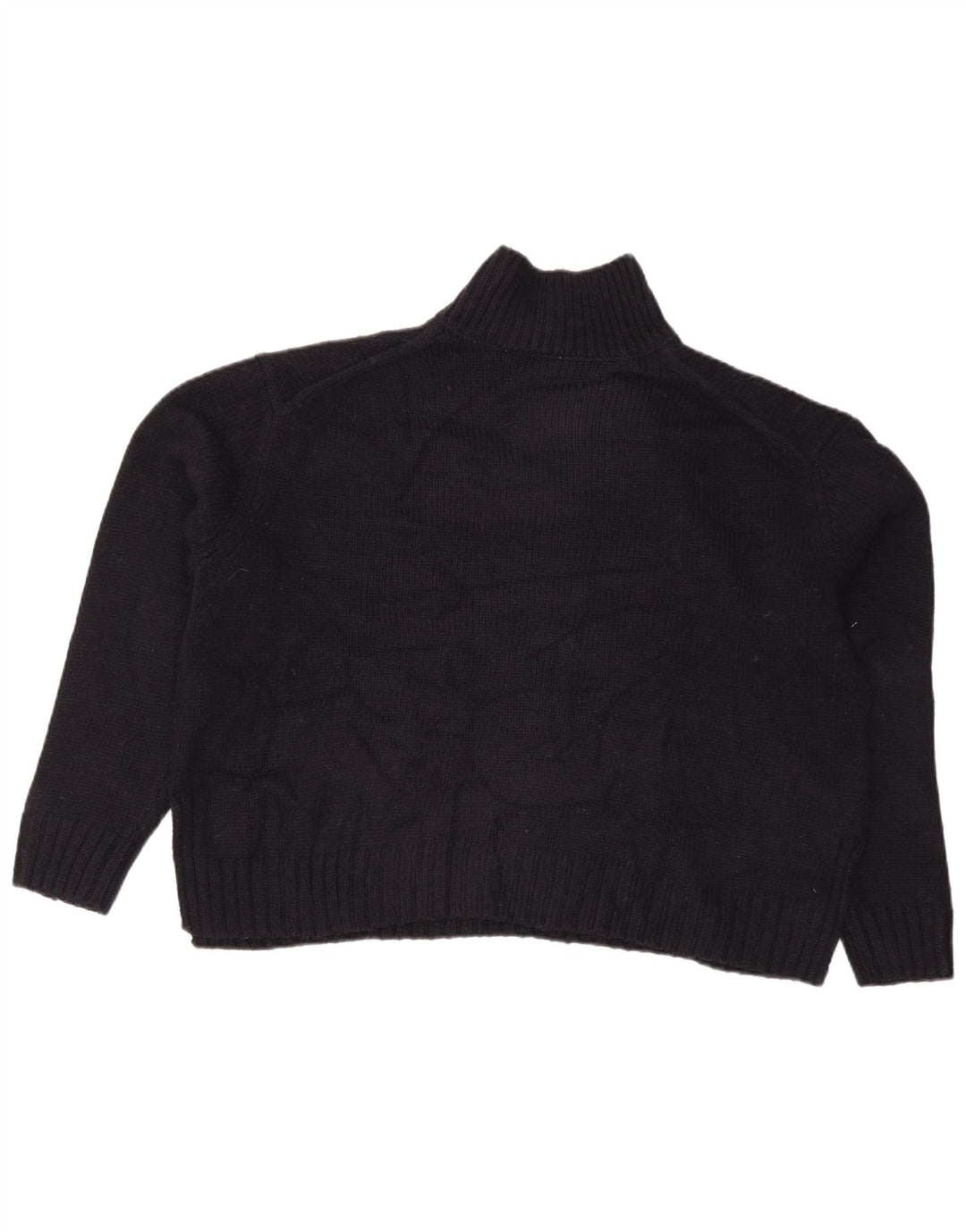 Zara Womens Crop Oversized Turtle Neck Jumper Sweater UK 16 Large Navy Blue