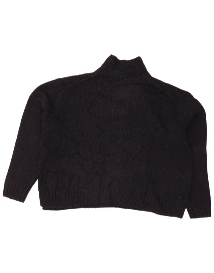 Zara Womens Crop Oversized Turtle Neck Jumper Sweater UK 16 Large Navy Blue