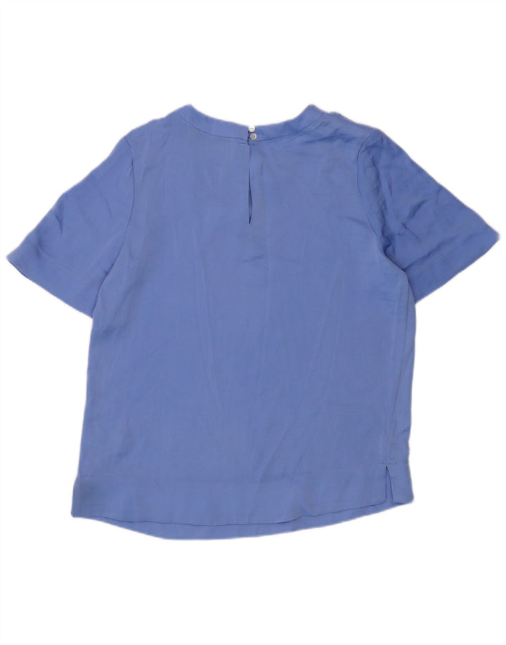 Marks & Spencer Dame Kortærmet Bluse Top UK 10 Small Blue Polyester