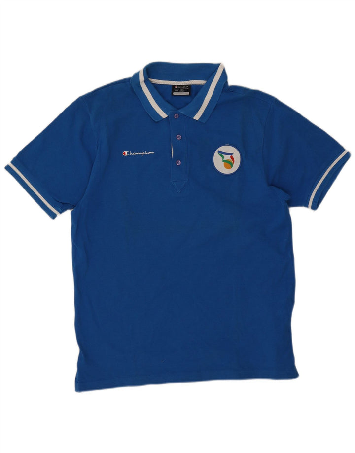 Champion herre poloshirt mellemblå stribet bomuld