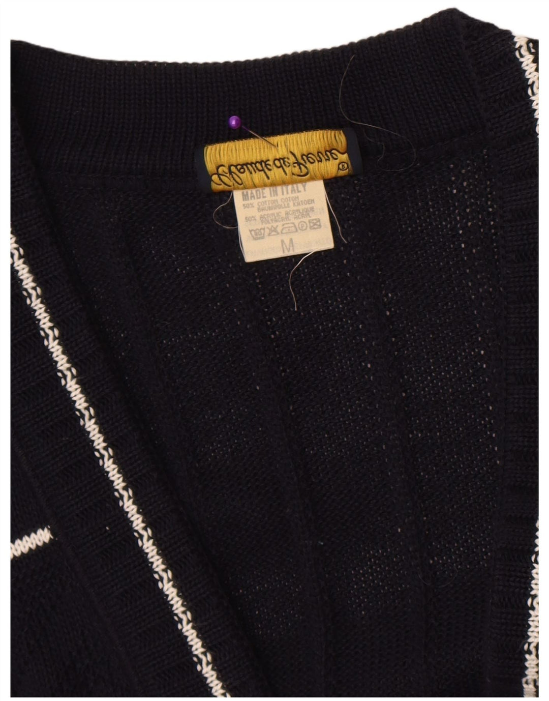 Claude De Pierre Dame Cardigan Sweater UK 14 Medium Navy Blue Geometric