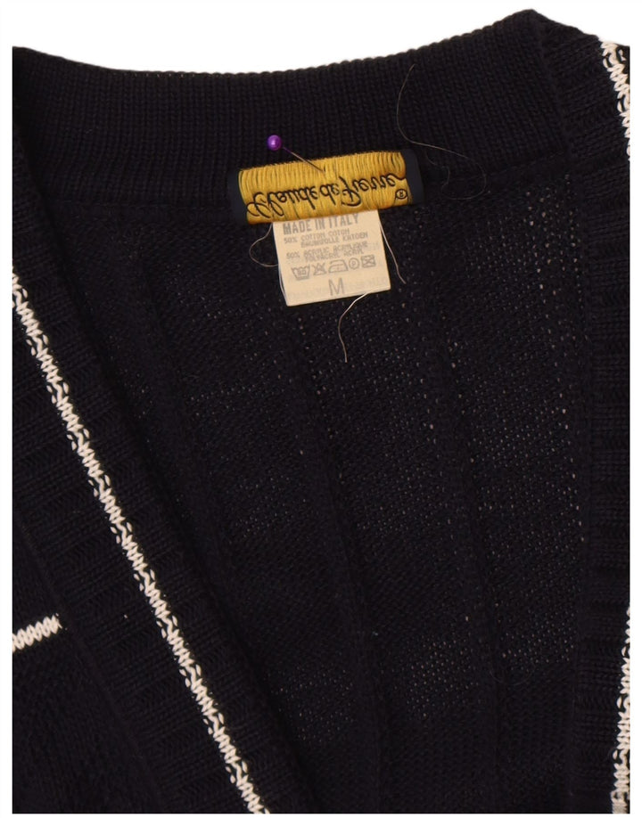 Claude De Pierre Dame Cardigan Sweater UK 14 Medium Navy Blue Geometric