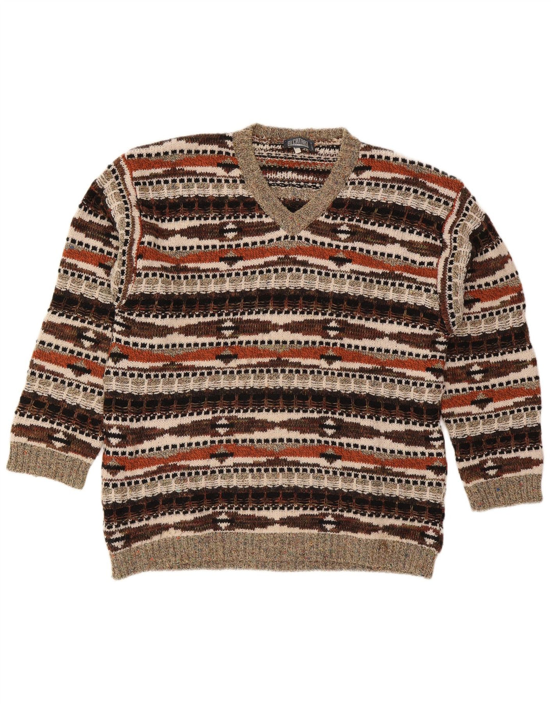 Alcatraz Herre V-hals sweater XL Multifarvet geometrisk uld