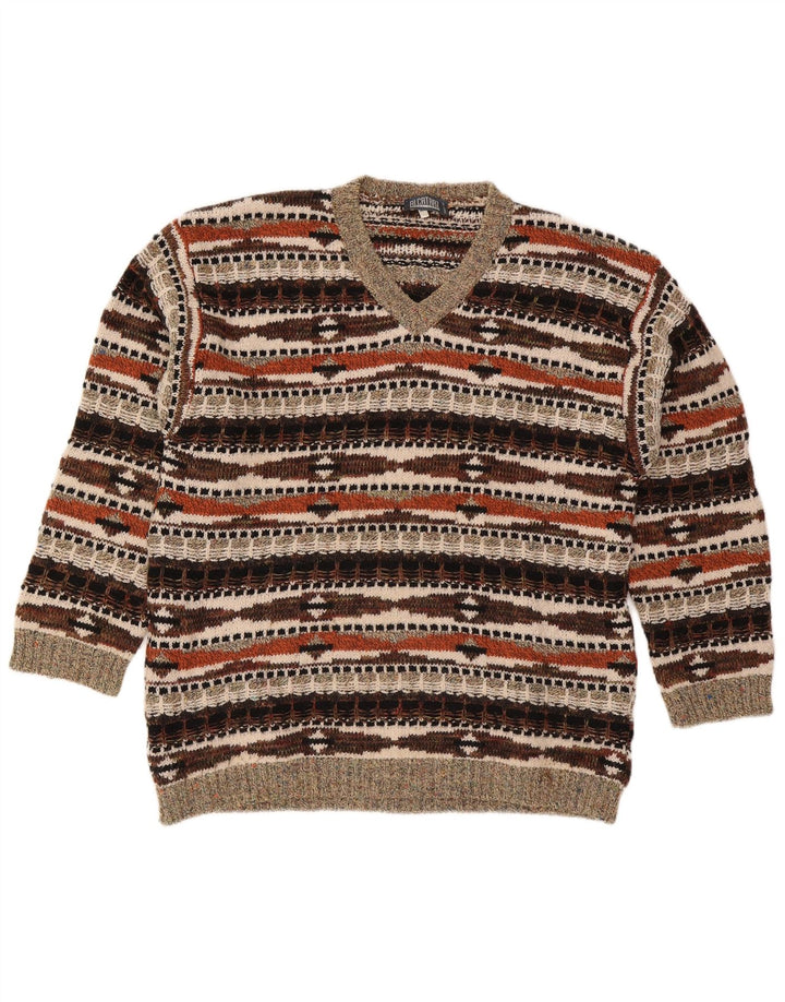 Alcatraz Herre V-hals sweater XL Multifarvet geometrisk uld