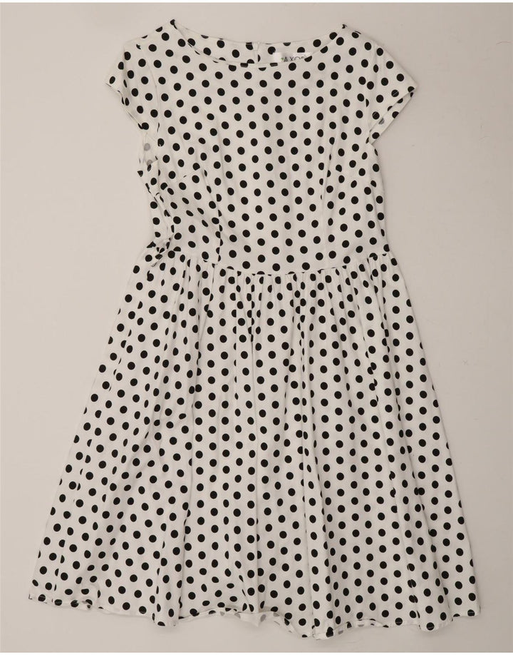 VINTAGE Womens A-Line Dress UK 10 Small White Polka Dot Vintage Vintage and Second-Hand Vintage from Messina Hembry 
