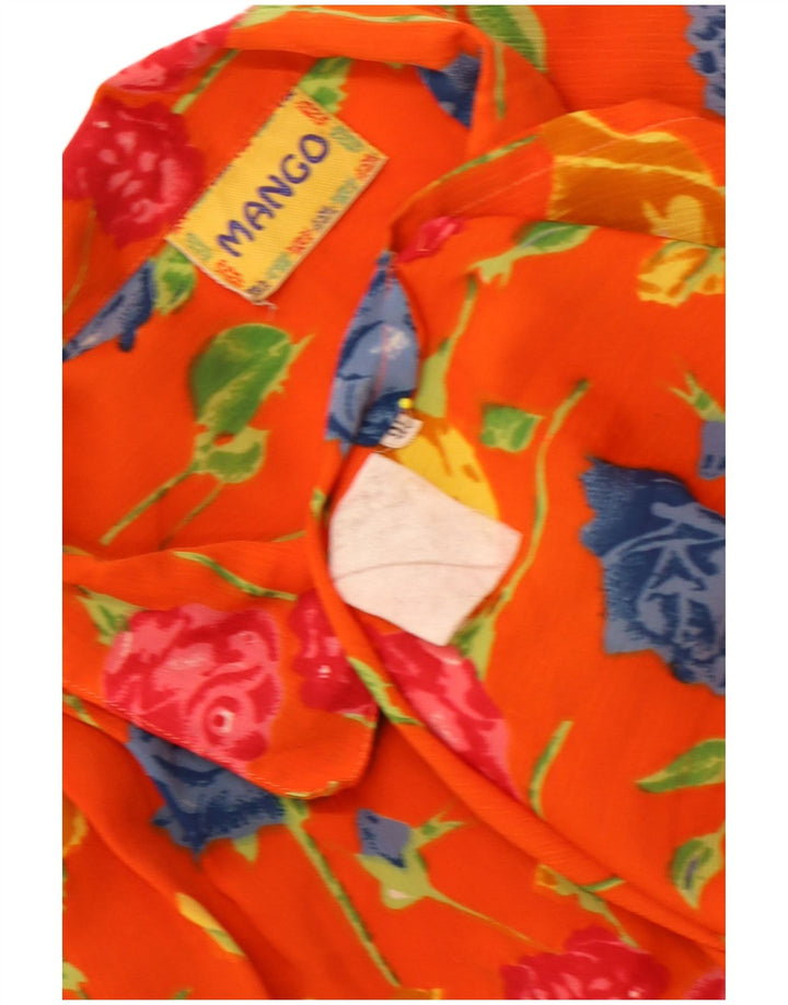 Mango Dame Kortærmet Oversized Skjorte Bluse UK 16 Large Orange Floral