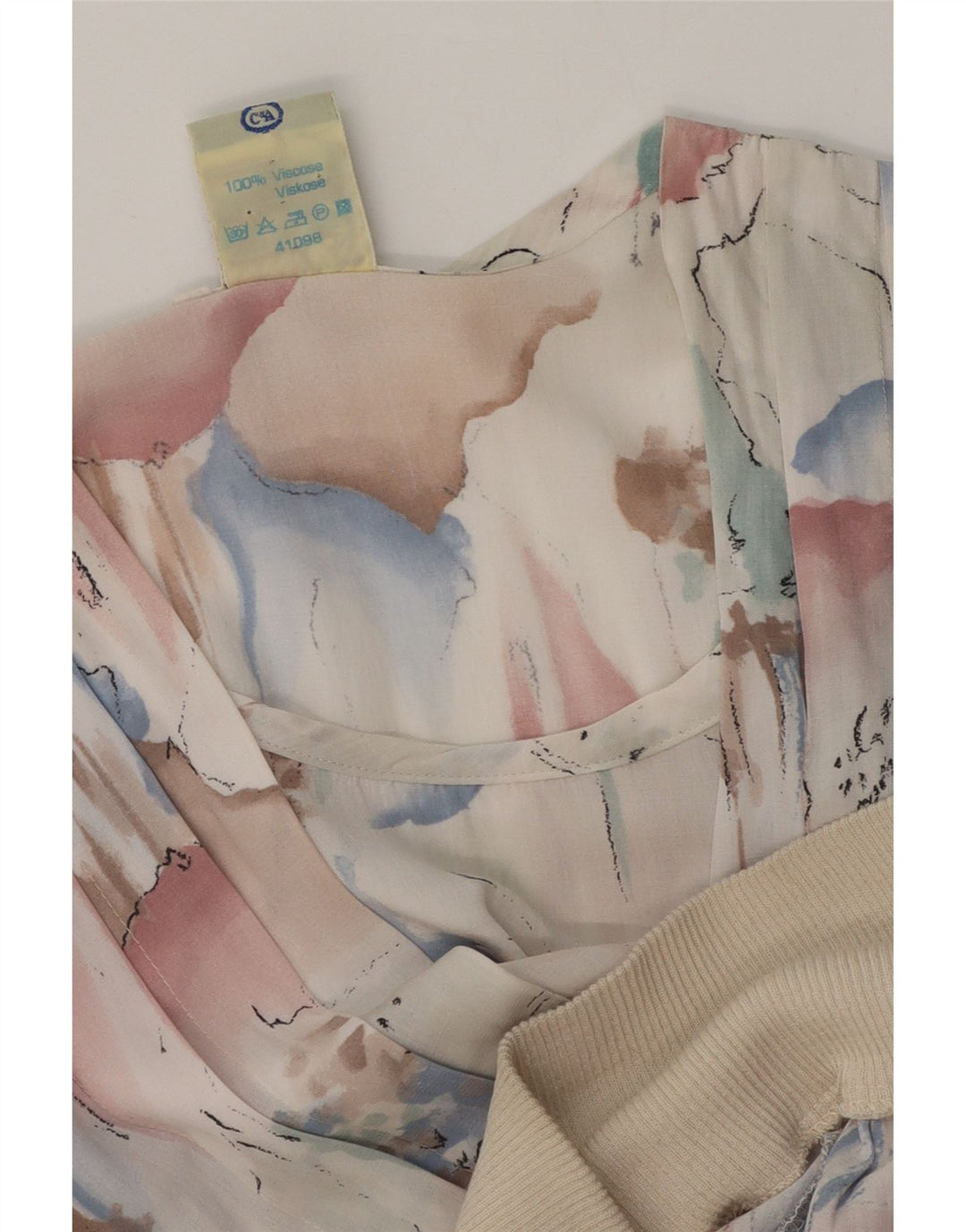 C & A kvinders abstrakt mønster langærmet bluse Top UK 14 Medium White
