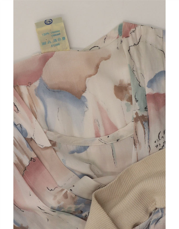 C & A kvinders abstrakt mønster langærmet bluse Top UK 14 Medium White