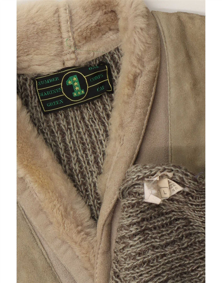 Vintage herre sjal hals sweater stor grå colourblock uld