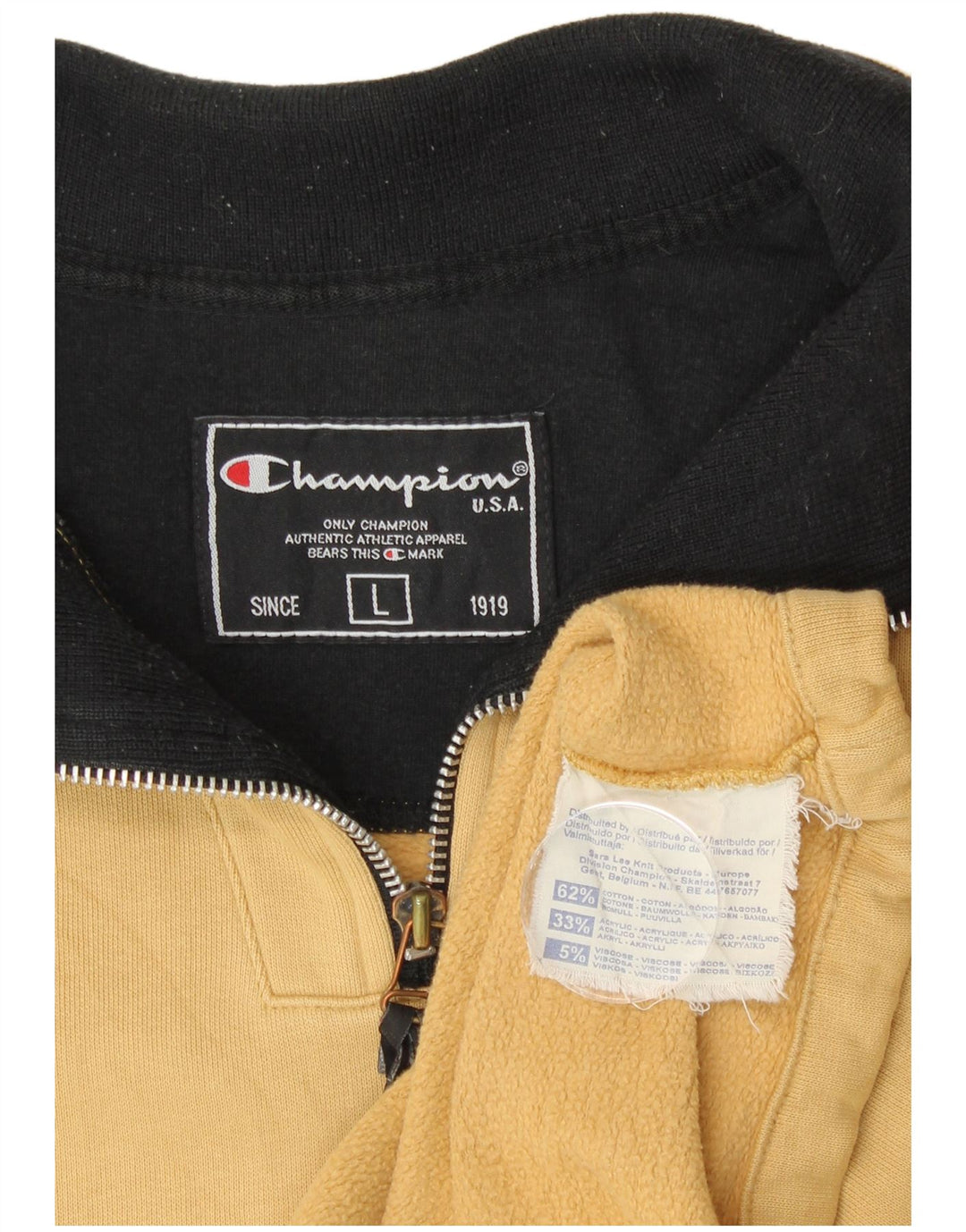 CHAMPION Herre Zip Neck Sweatshirt Jumper Stor Beige Bomuld