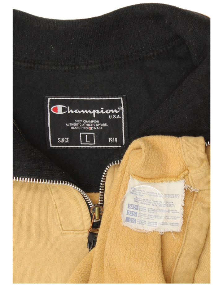 CHAMPION Herre Zip Neck Sweatshirt Jumper Stor Beige Bomuld