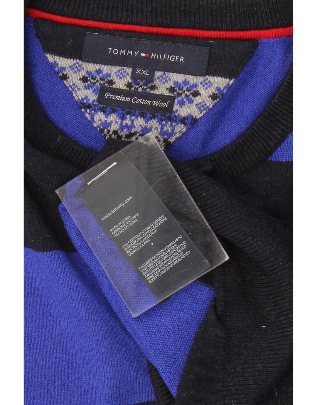 TOMMY HILFIGER Herre sweater med rund hals 2XL sort stribet bomuld