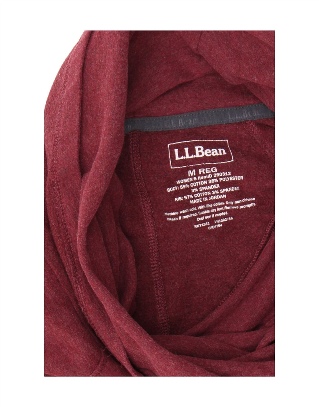 L.L.Bean Dame Rullehals Sweatshirt Jumper UK 14 Medium Bourgogne Bomuld