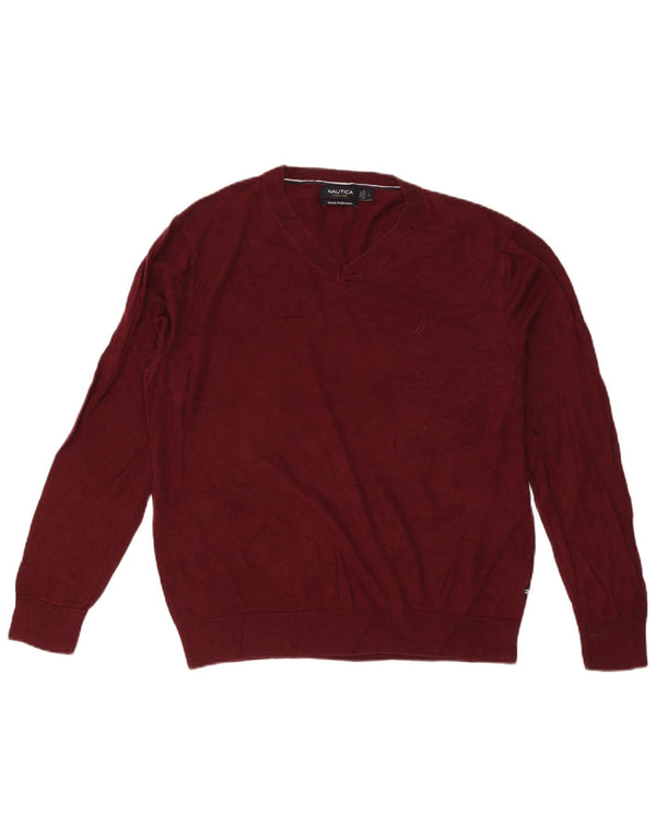 Nautica Herre V-hals sweater Stor Bourgogne bomuld
