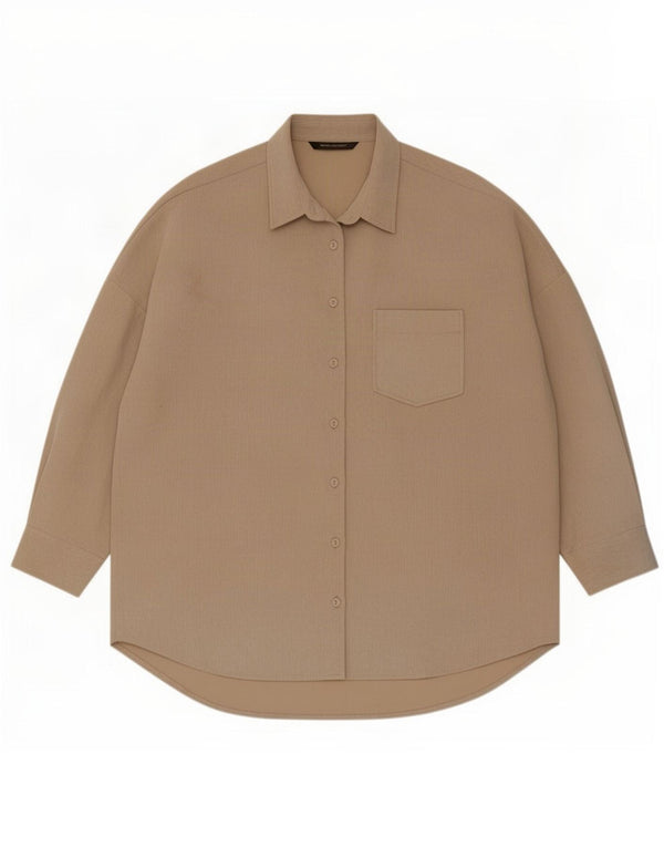 Zara Dame Oversized Shirt UK 10 Small Beige Polyester