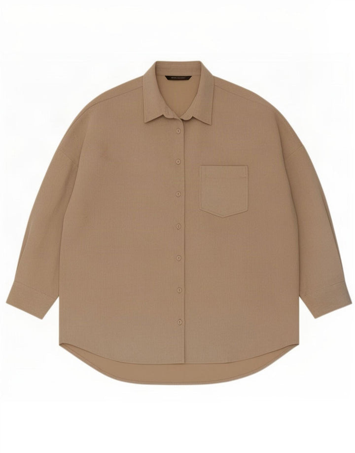 Zara Dame Oversized Shirt UK 10 Small Beige Polyester