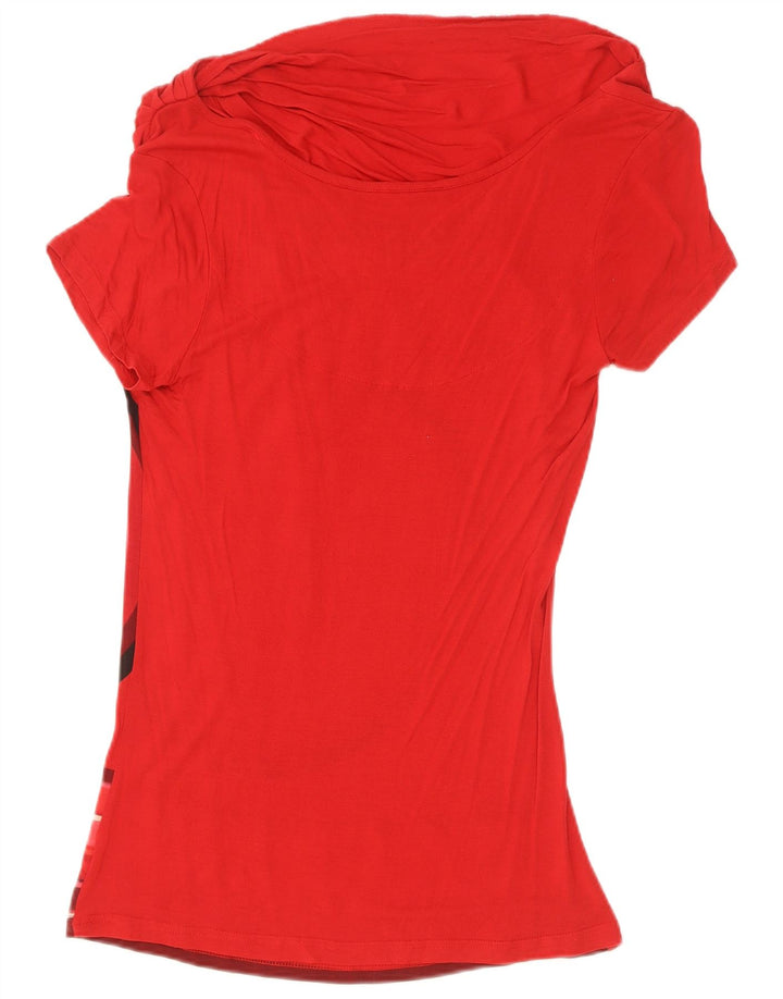 Desigual Dame Grafisk Bluse Top UK 12 Medium Rød Geometrisk