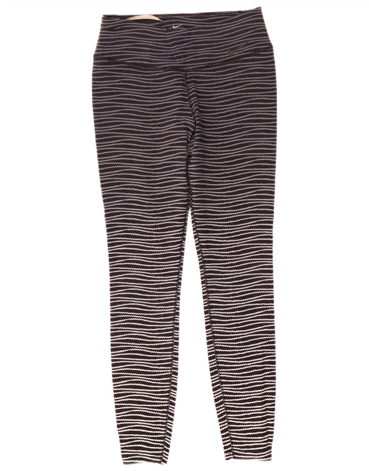Nike Dame Dri Fit Leggings UK 14 Medium Sort Stribet