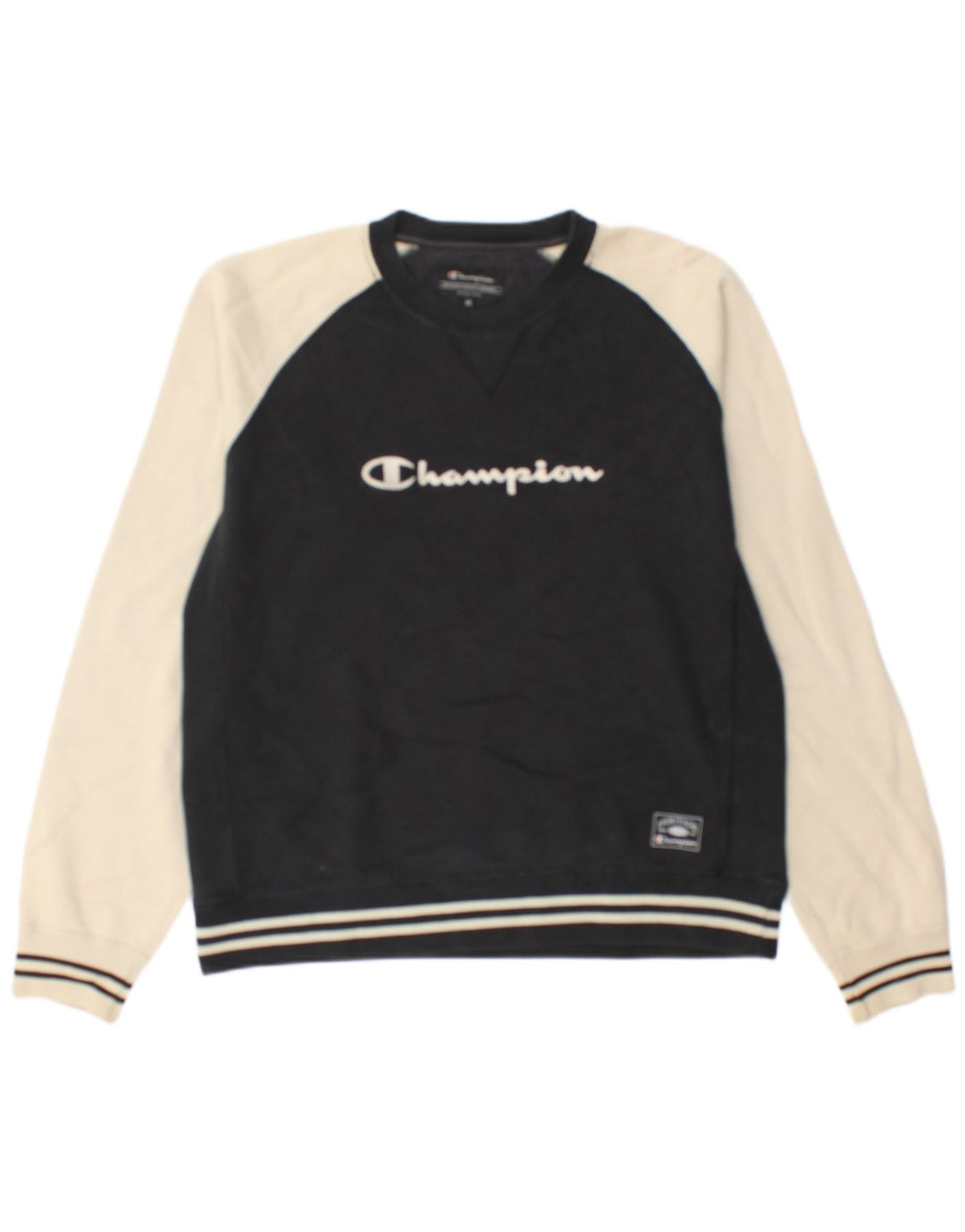 Champion Herre Grafisk Sweatshirt Jumper Medium Sort Colourblock Bomuld