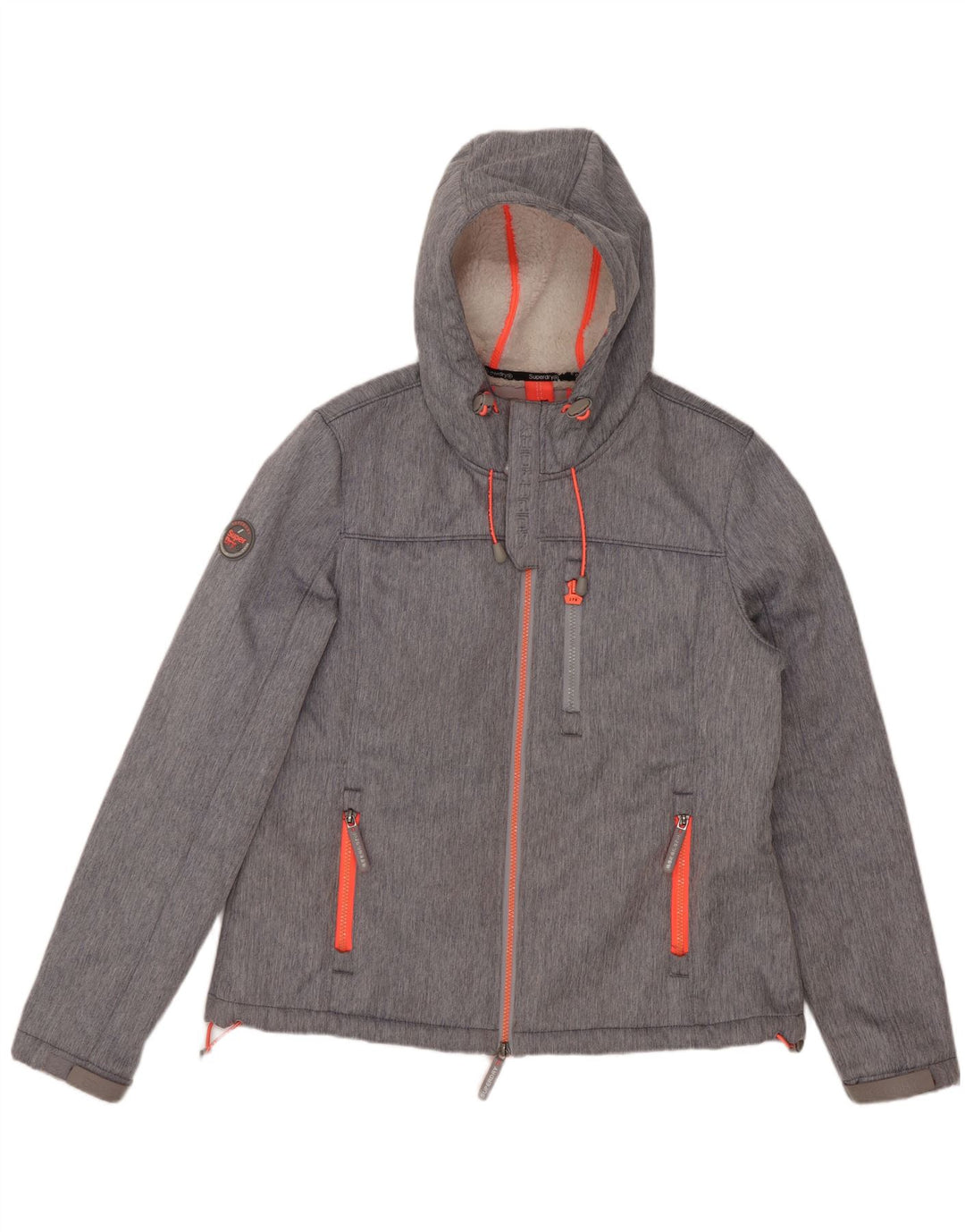 Superdry vindjakkejakke med hætte til kvinder UK 16 Stor grå polyester