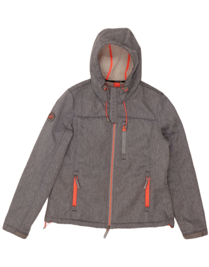Superdry vindjakkejakke med hætte til kvinder UK 16 Stor grå polyester