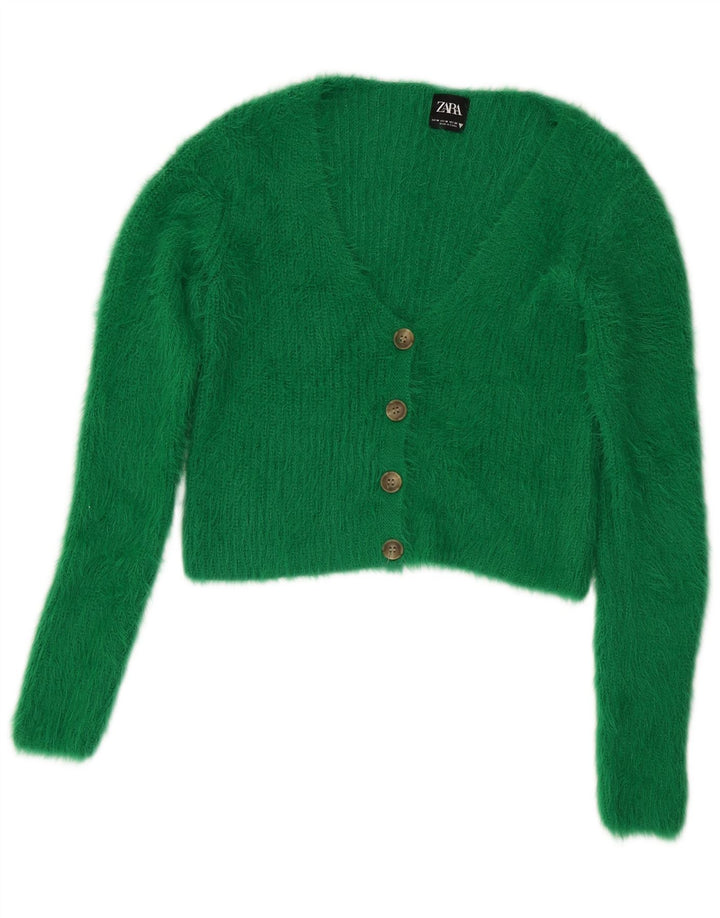 Zara Womens Crop Cardigan Sweater UK 12 Medium Green Nylon