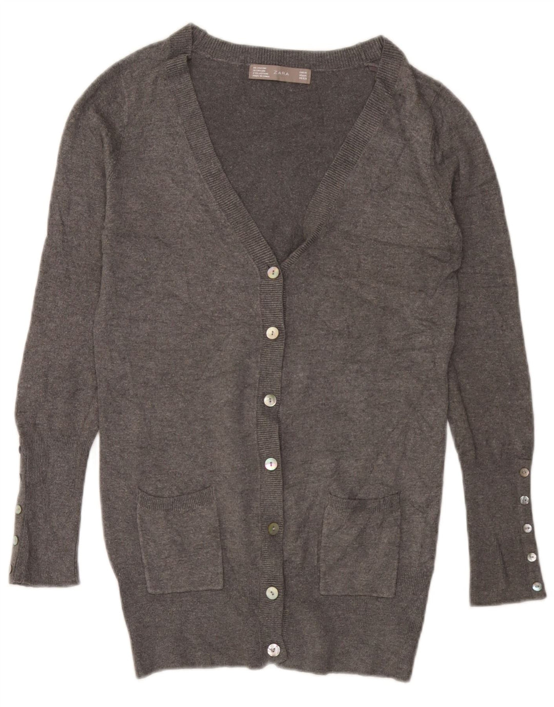Zara Dame Cardigan Sweater UK 12 Medium Grey Rayon